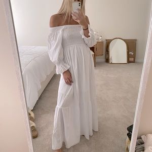 Off the shoulder white maxi dress